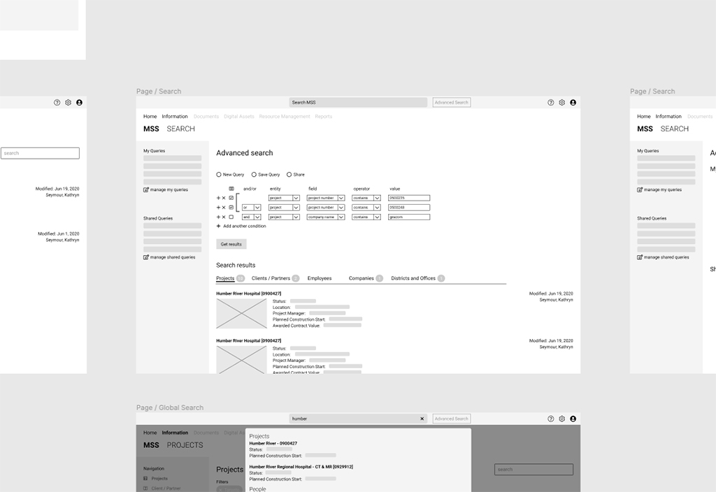 Initial wireframes for search