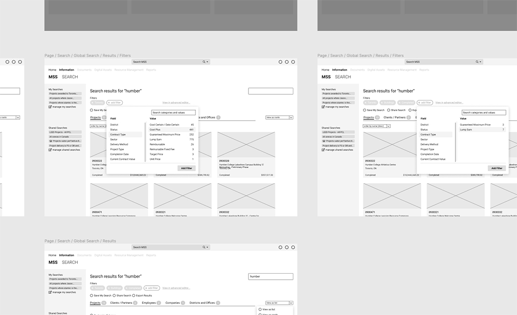 Initial wireframes for search